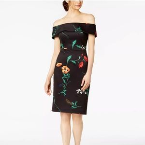 NWT CALVIN KLEIN Black Off Shoulder Dress 6 Floral 🔥♥️🔥✨